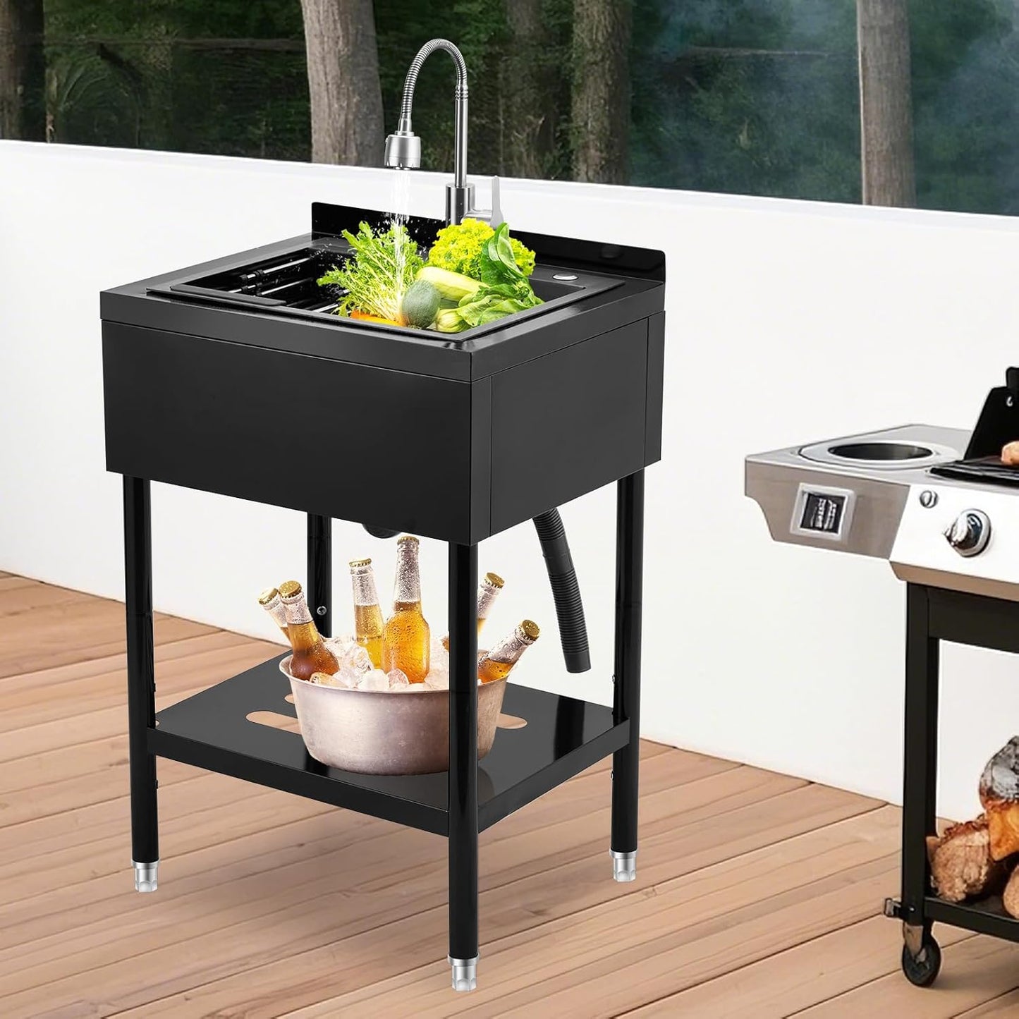 Fregadero acero inox utilitario con estante y patas ajustables