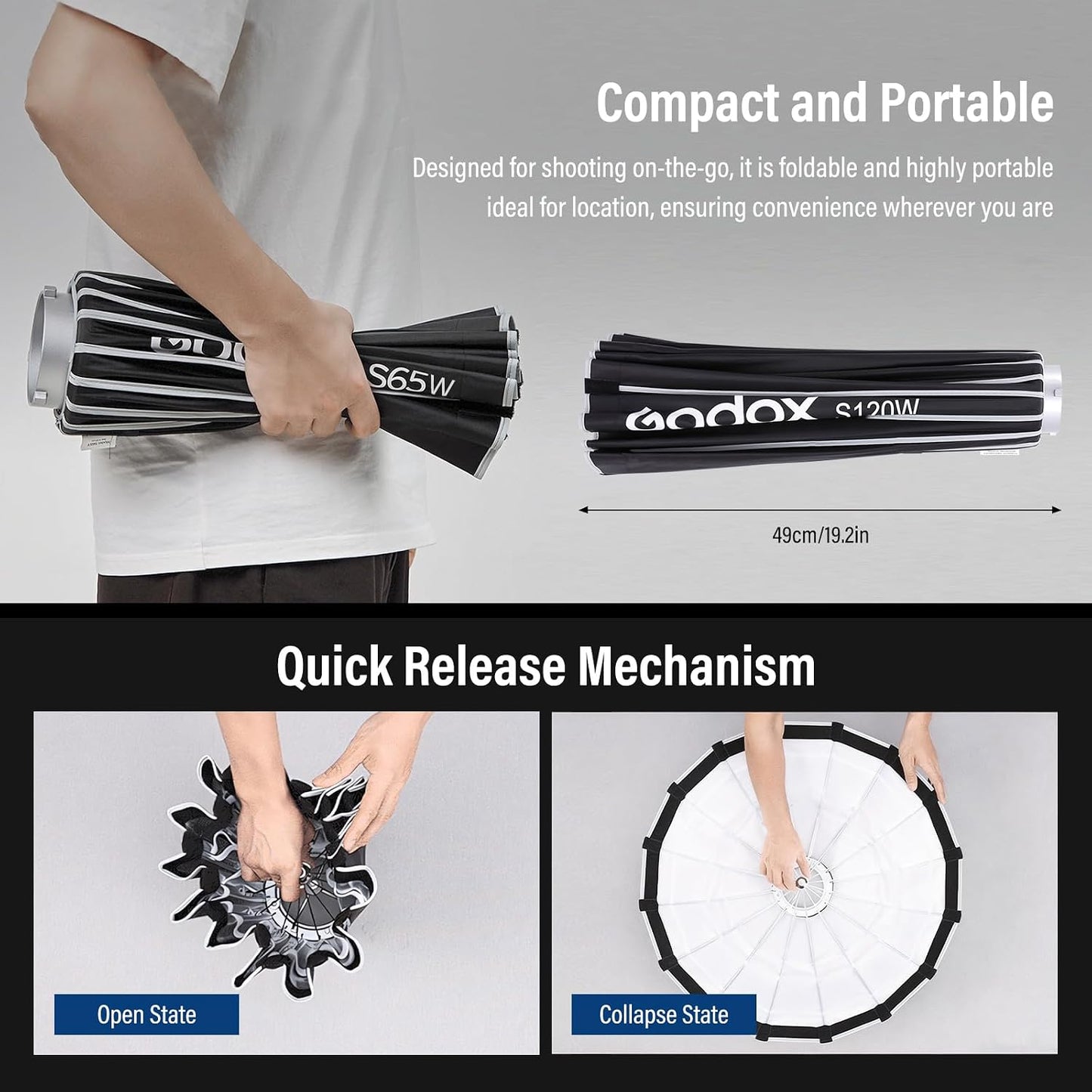 Softbox S120W Bowens con difusor y estuche 47.2pulg