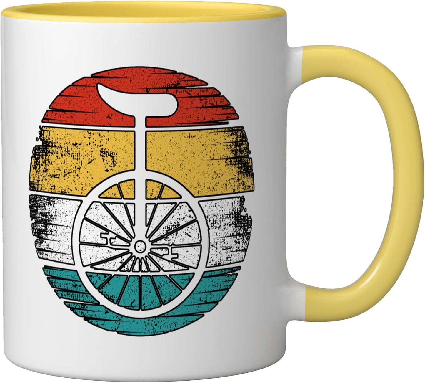Taza cerámica bicicleta retro unicycle rueda amarilla/blanca