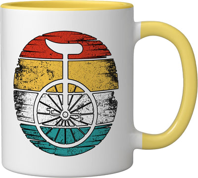 Taza cerámica bicicleta retro unicycle rueda amarilla/blanca