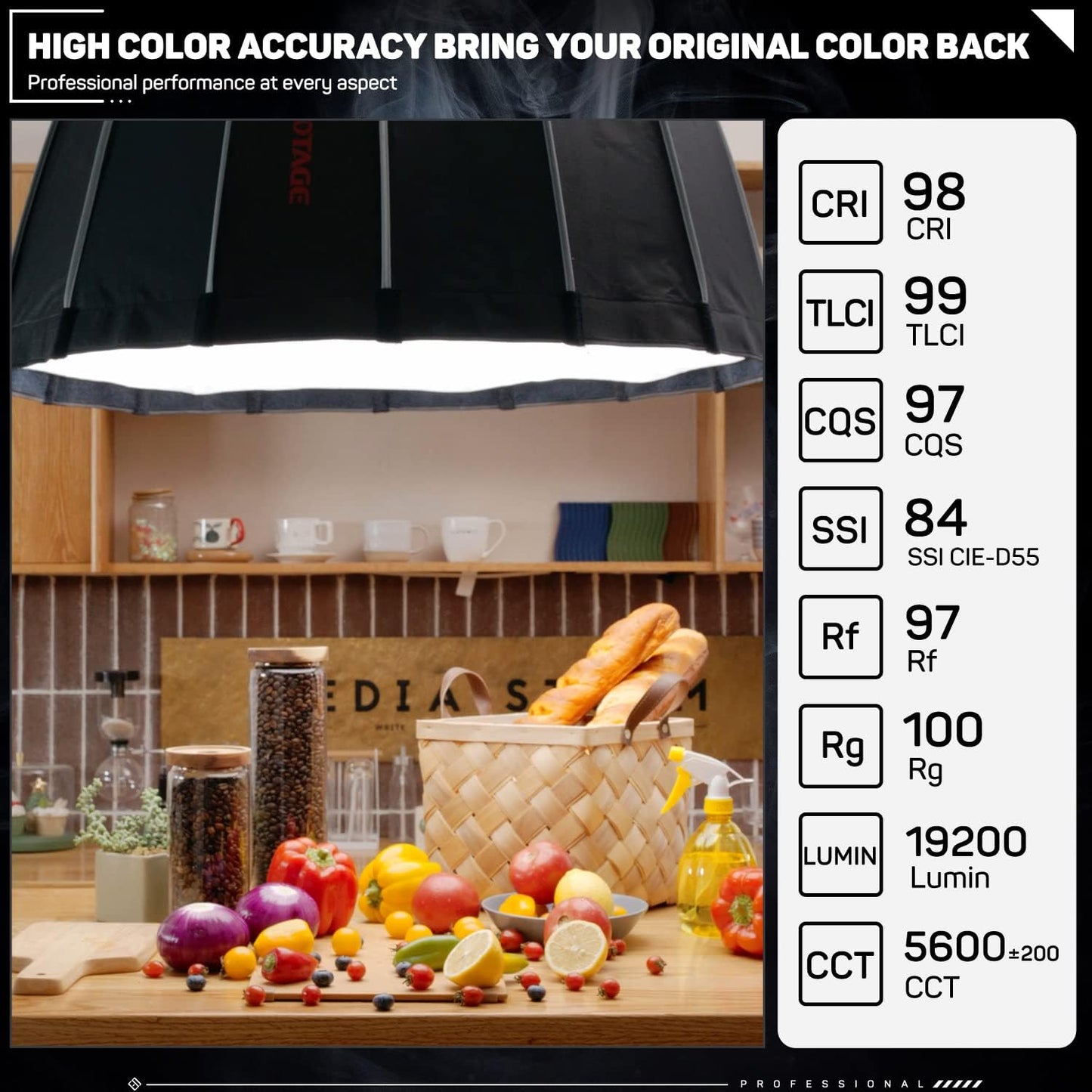 Luz video LED 130W CRI 98 portátil alta precisión