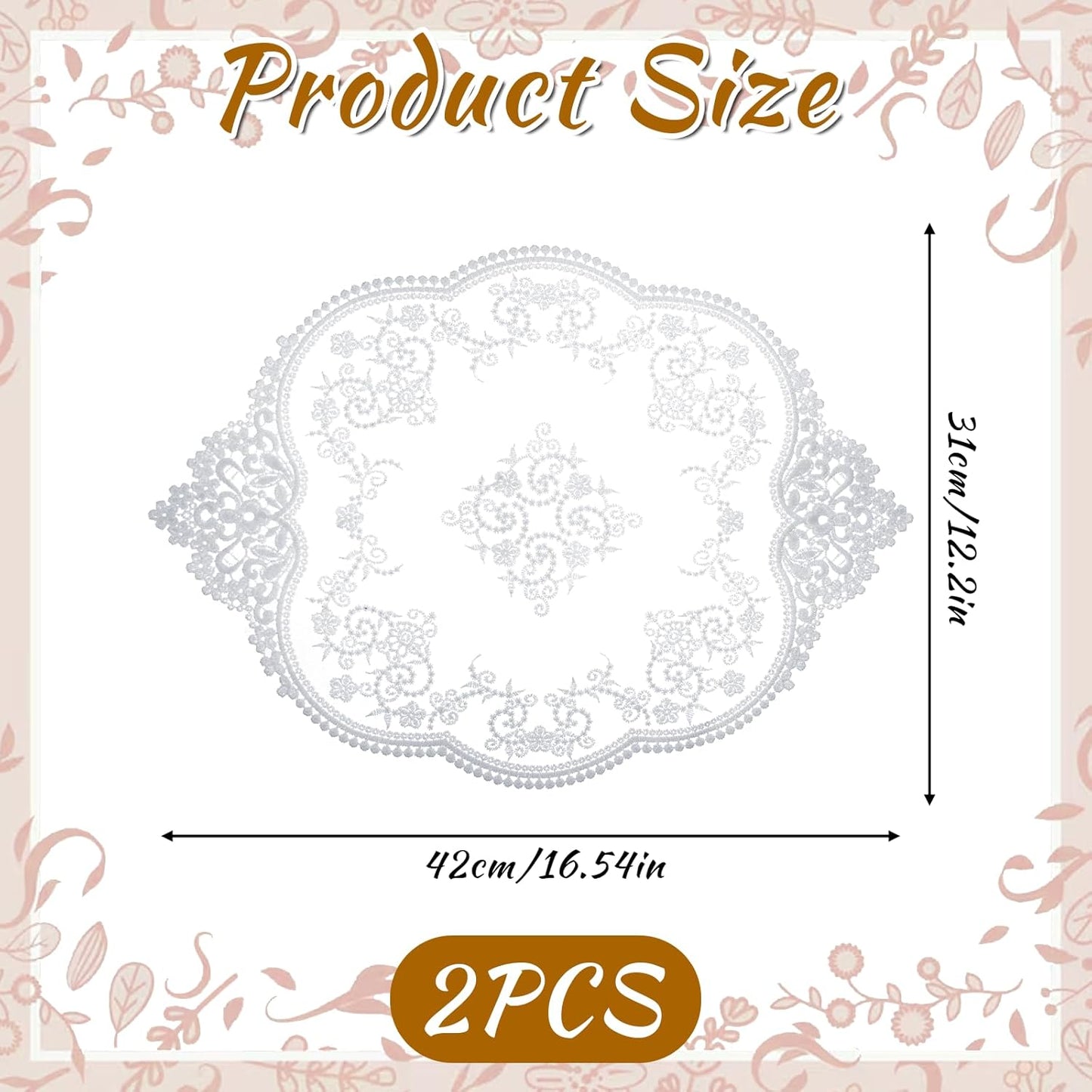 Manteles individuales de encaje blanco elegante 16 x 12 pulgadas