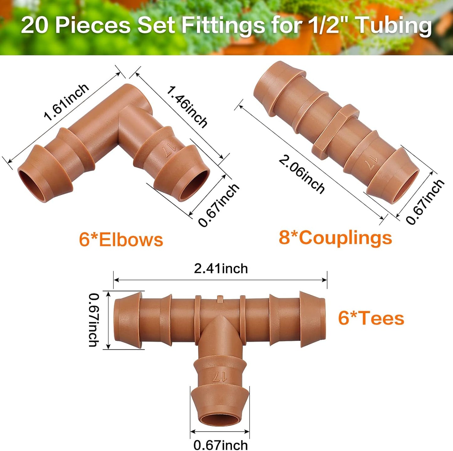 Kit riego goteo 1/2pulg 20pzas 8acoplamientos 6tees 6codos
