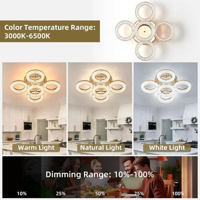 Lámpara techo moderna 5 anillos LED regulable control remoto dorado