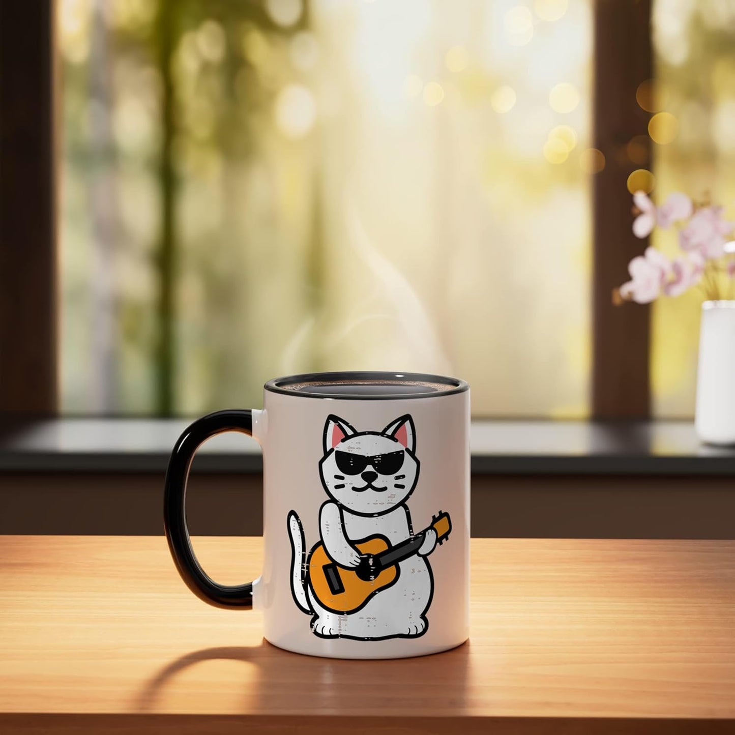 Taza cerámica rockers cat toca guitarra niños hombres jóvenes negro/blanco