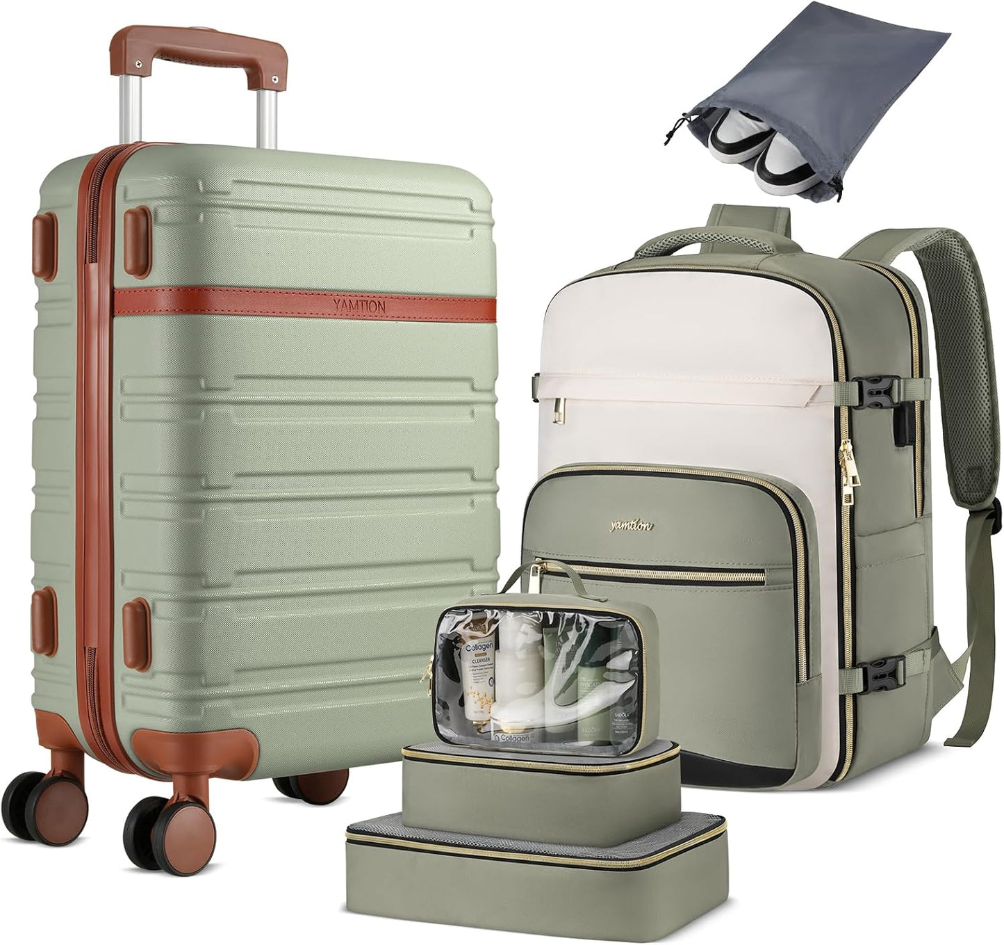 Set 6 maletas rígida 20pulg TSA para viaje verde