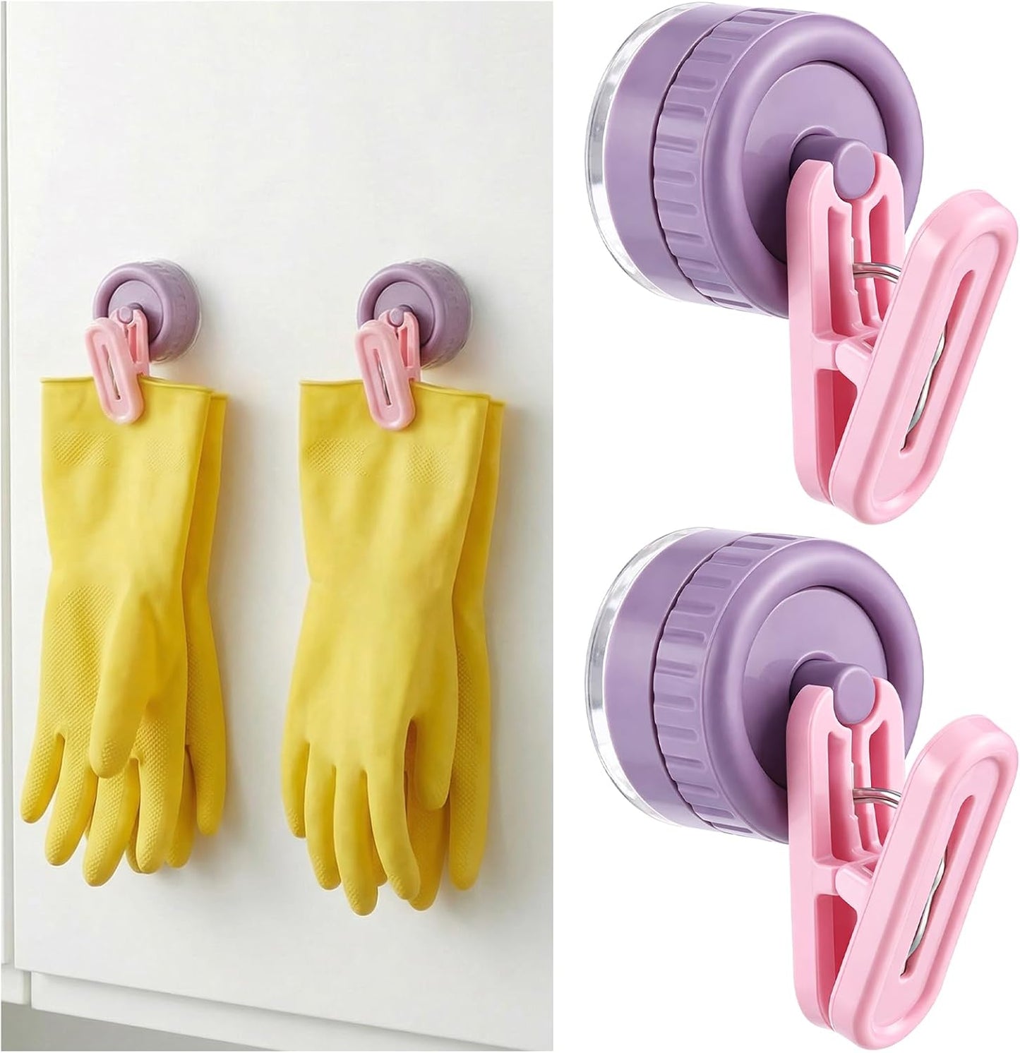 Pinza ventosa para guantes plástico color morado y rosa