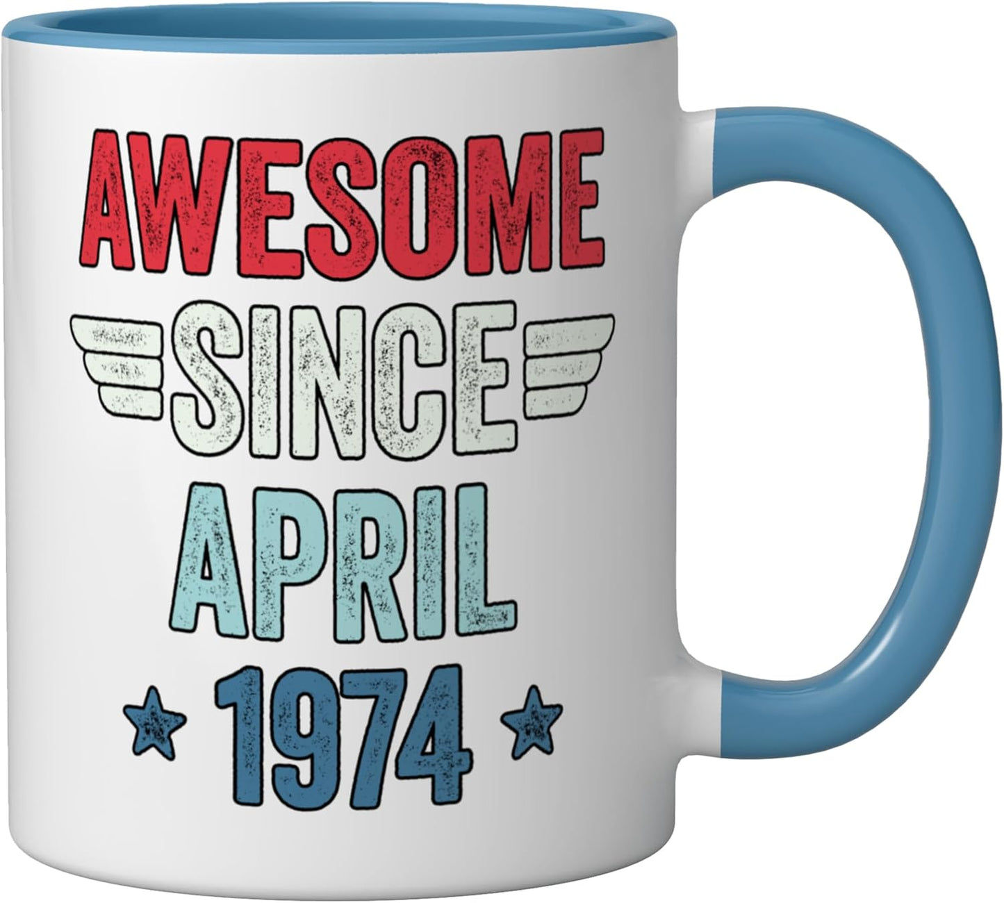 Taza cerámica azul/blanco desde abril 1974
