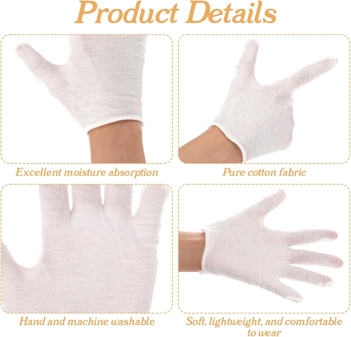 12 Pzas Guantes Algodón Blanco para Hidratación y Trabajo
