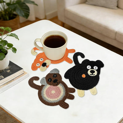 Posavasos creativos tejidos para amantes de los perros y gatos