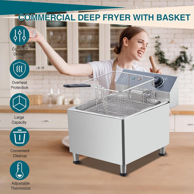 Freidora eléctrica acero inox 11L con canastas control temp 1700W
