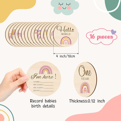 16 Tarjetas Madera Meses Bebé Doble Cara Baby Shower