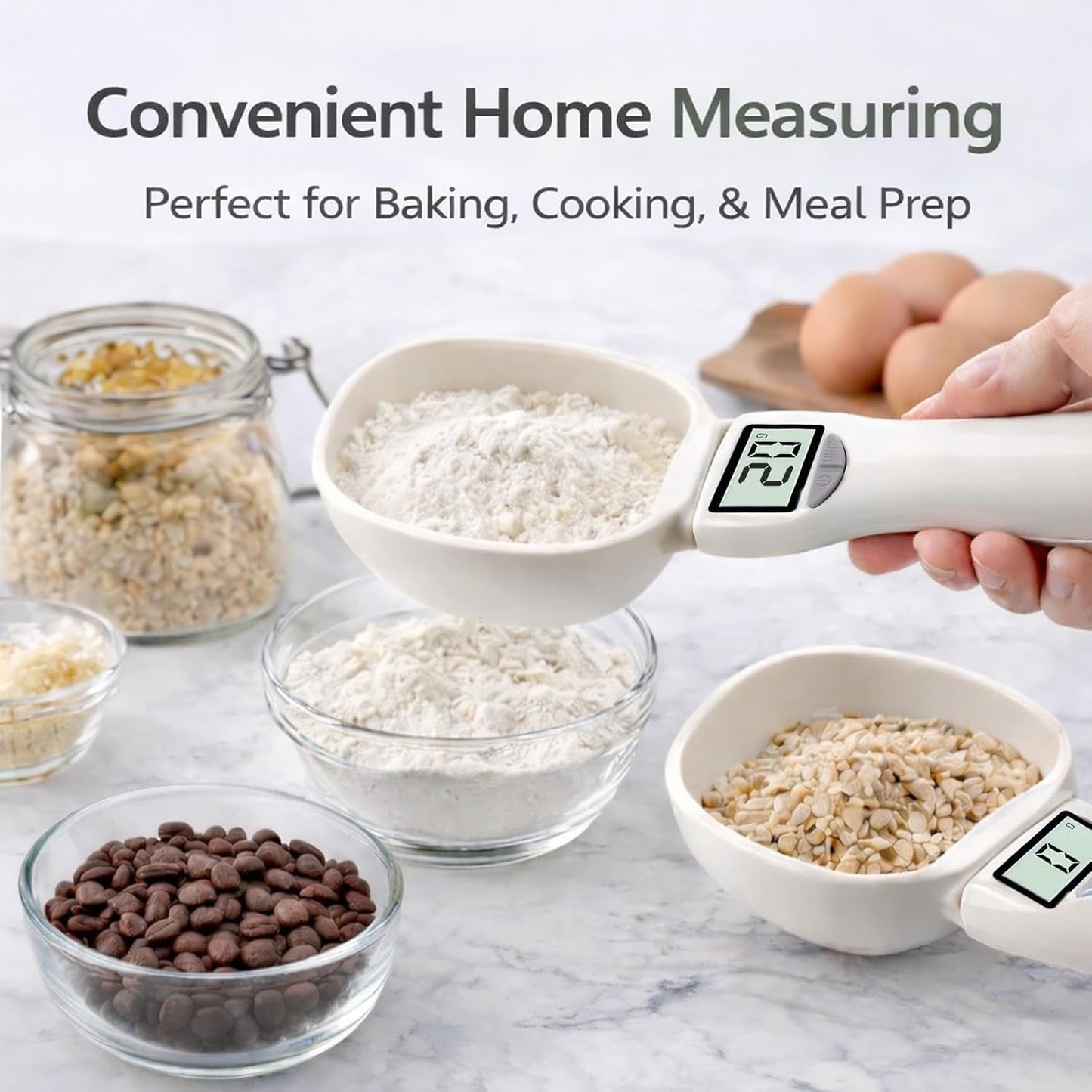 Cuchara medidora digital de cocina con báscula electrónica y calculadora nutricional