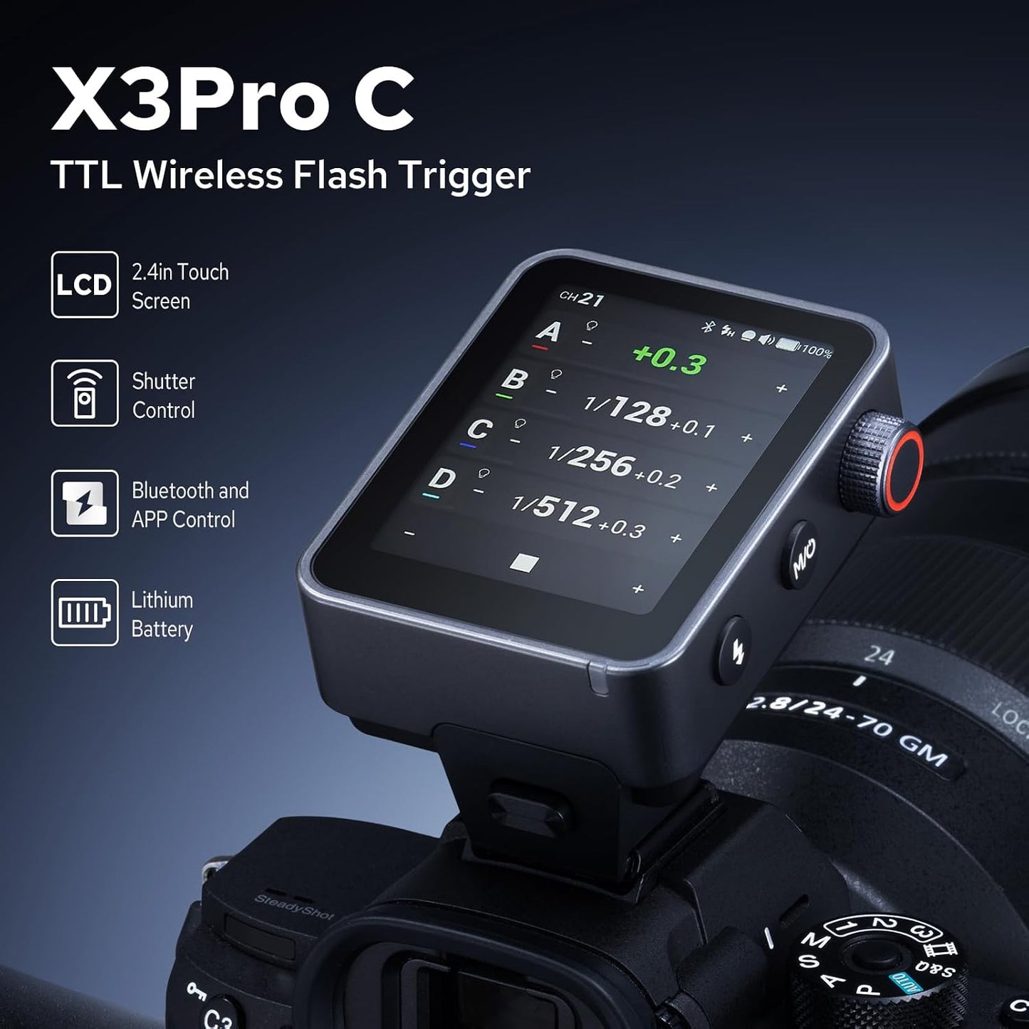 Disparador flash X3 Pro C para Canon pantalla táctil 2.4pulg