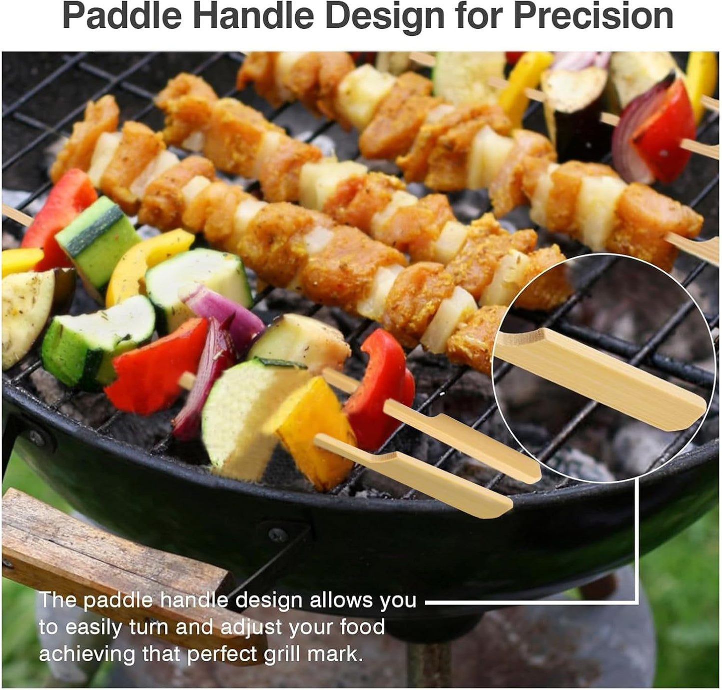 Brochetas bambú 10pulg para kebab asar planas 100uds