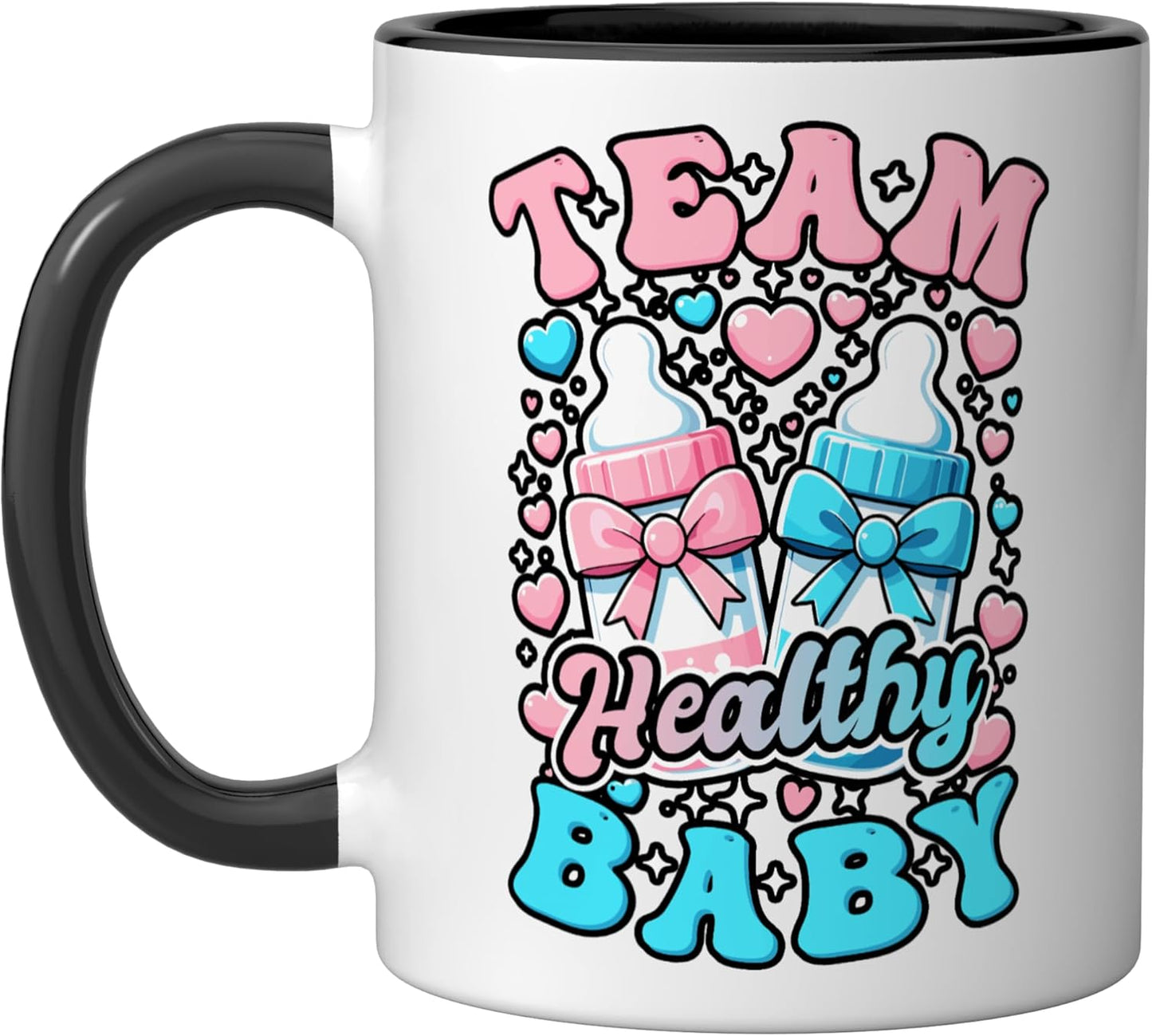 Taza cerámica para revelación de género Team Healthy Baby negro/blanco