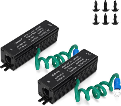 2 Pzas Protector Sobretensión Ethernet Blindado RJ45 PoE CAT5 CAT6