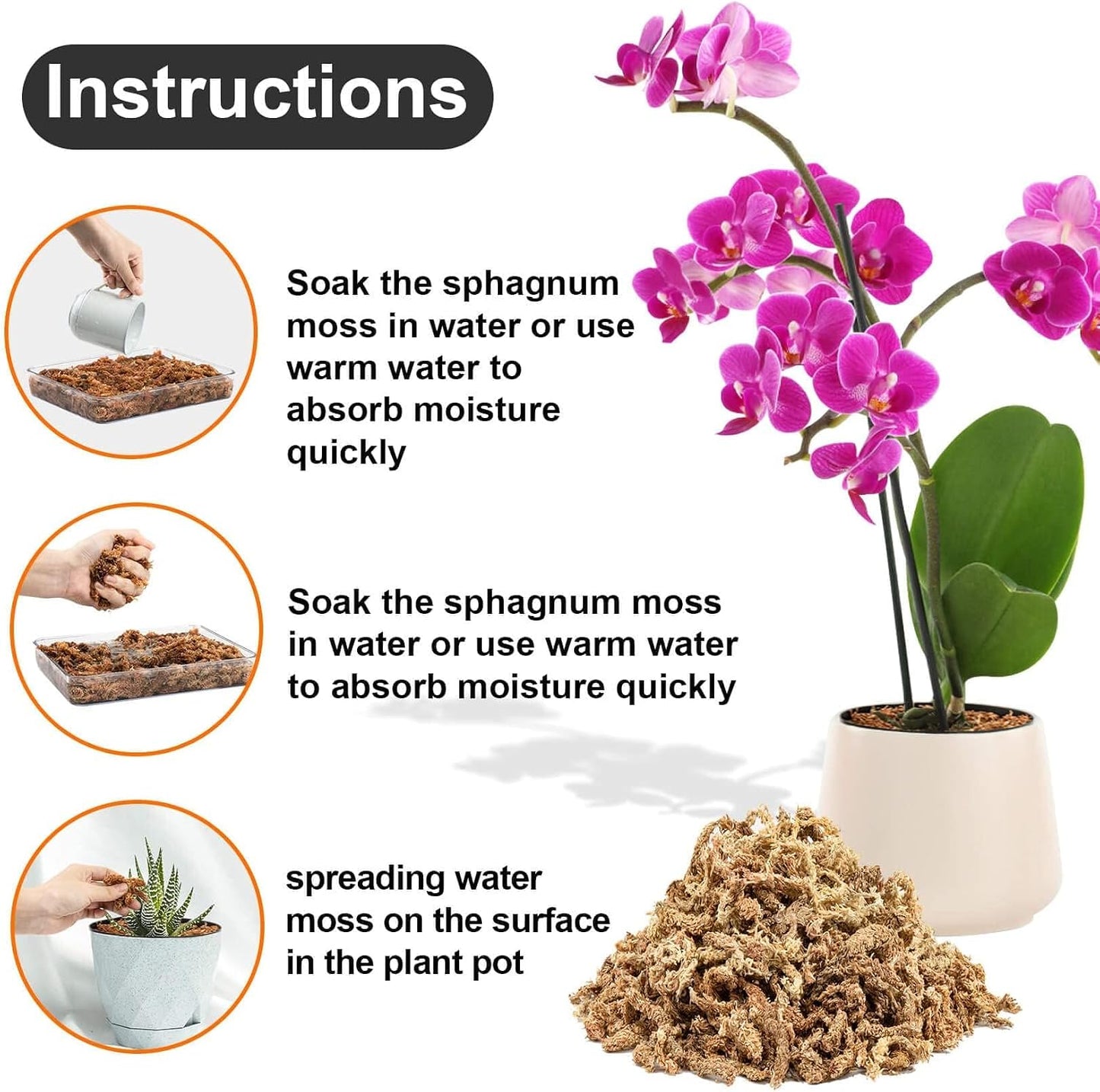 Musgo esfagno para orquídeas fibra larga 3oz