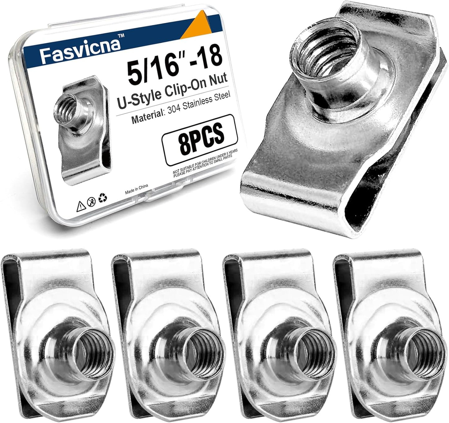 Tuercas en U acero inox 304 para puertas auto set 8