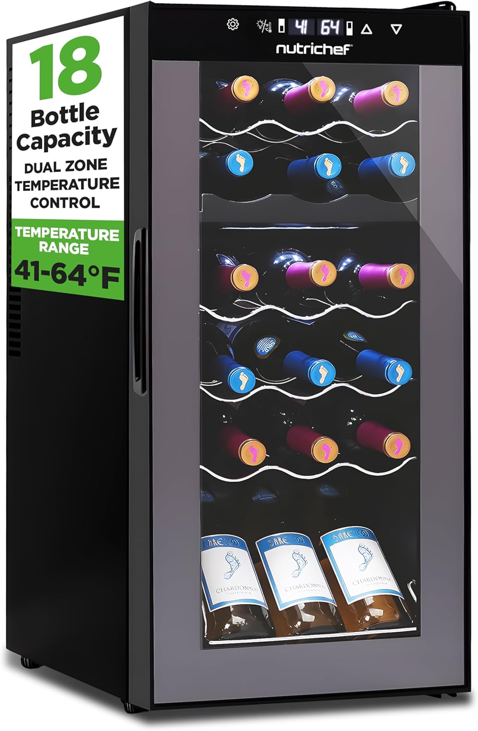 Refrigerador vino NutriChef 18 botellas doble zona 41-64°F