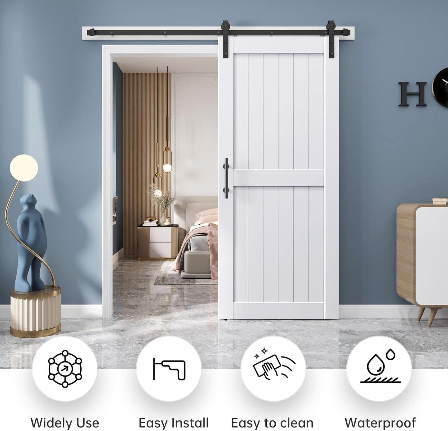 Puerta granero blanca 38x80pulg kit asa cubierta madera