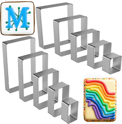 10 Pzas Cortador Galletas Rectangular y Molde Cuadrado Acero Inox