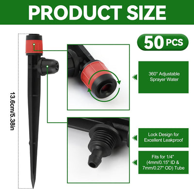 50 Goteros Riego 1/4pulg Cerradura para Tubo 0.276pulg
