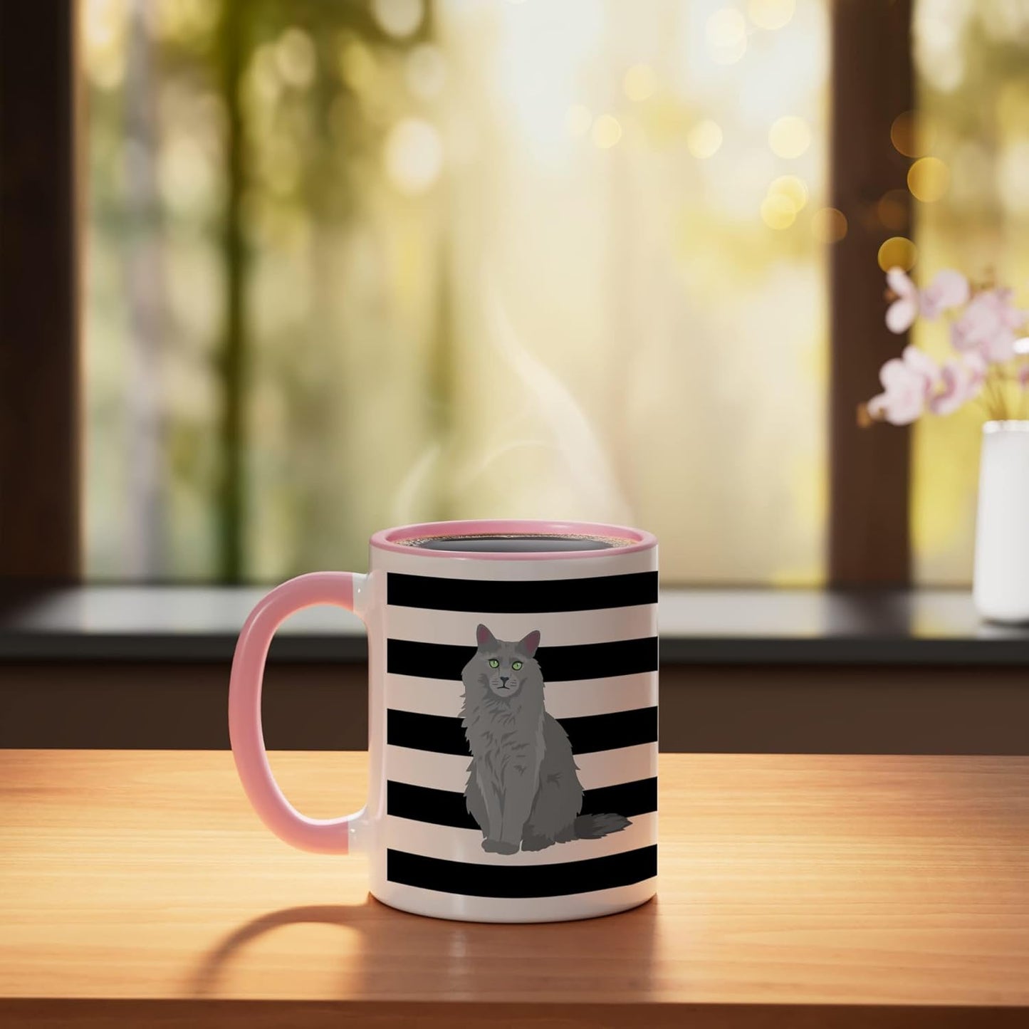 Taza de cerámica a rayas rosa y blanco Nebelung