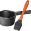 Juego hierro fundido cepillo silicona palisandro mini cacerola