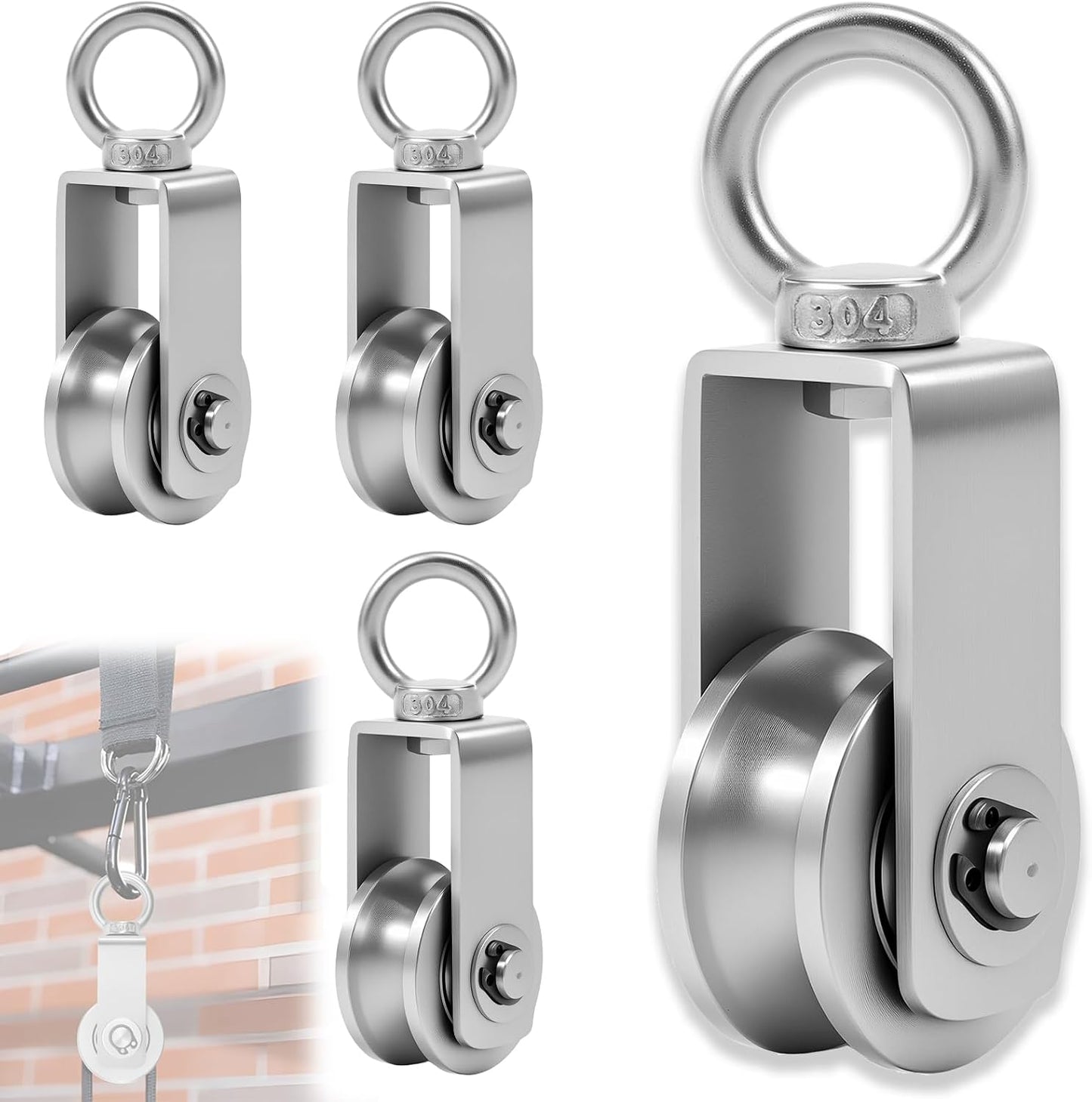 4 Ruedas Polea Acero Inox 304 Rotación 360 Grados
