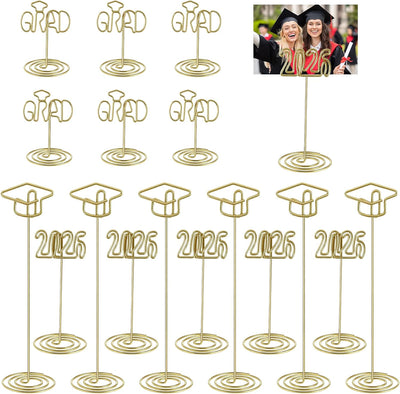 Soportes de fotos dorados de graduación 2026 para centros de mesa y tarjetas