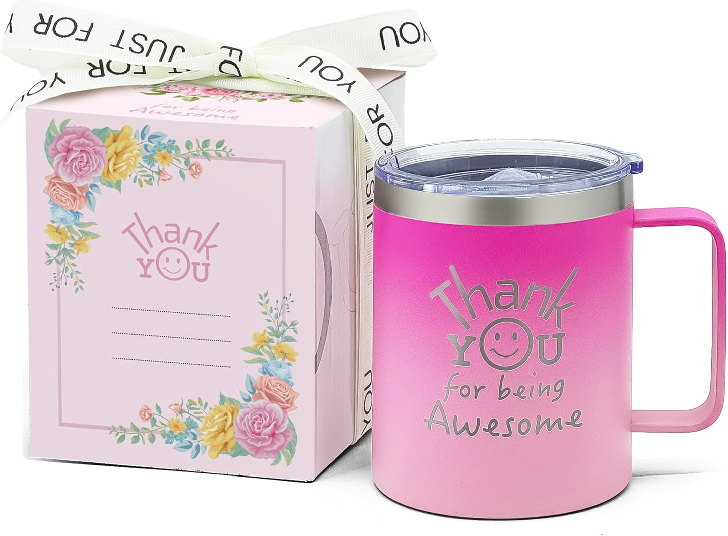 Taza de café con tarjeta de felicitación para regalar a compañeros de trabajo