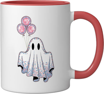 Taza Cerámica Fantasma Rosa Azul Rayas Halloween Rojo Blanco