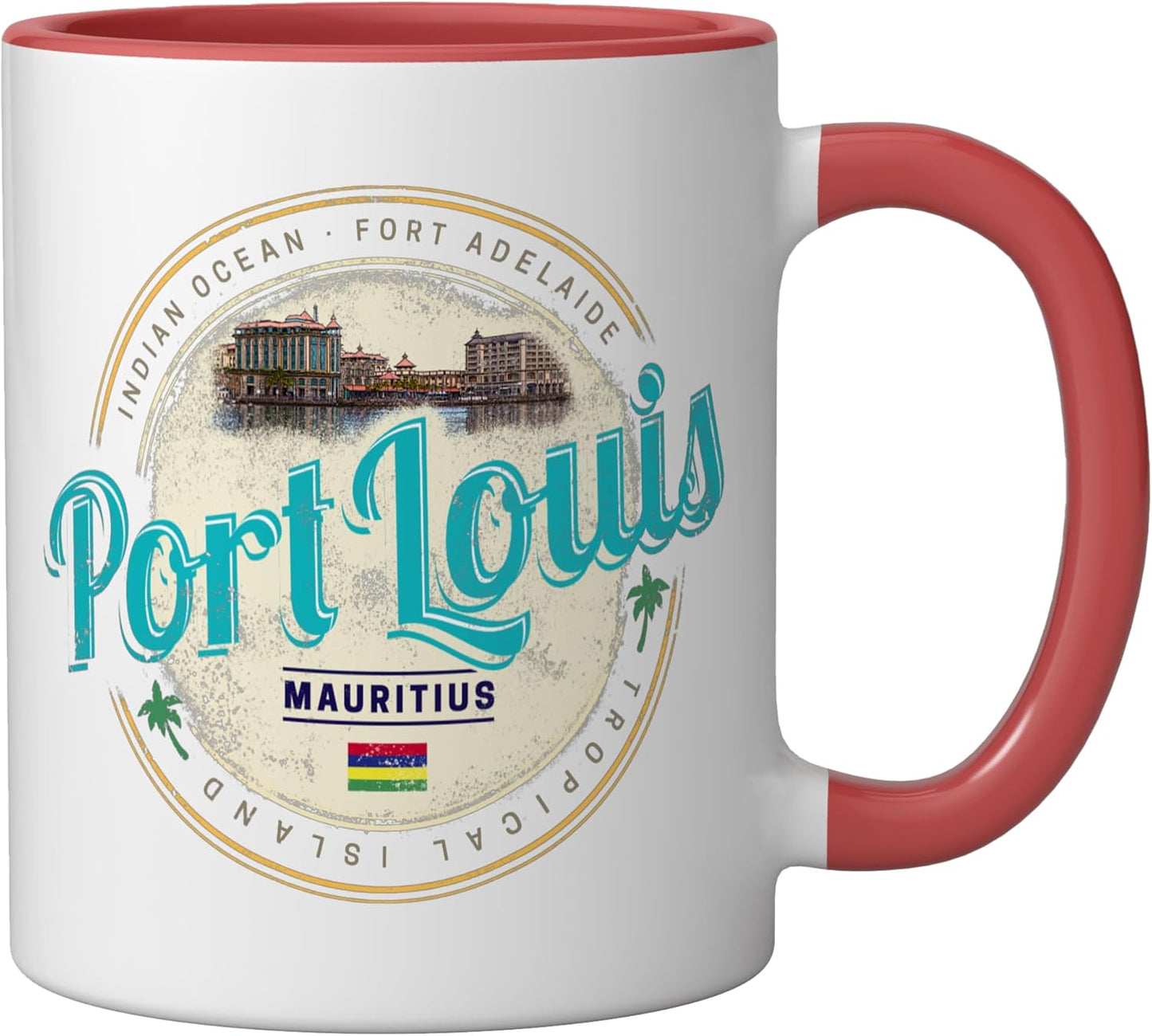 Taza Cerámica Port Louis Mauricio Estilo Retrô Rojo Blanco