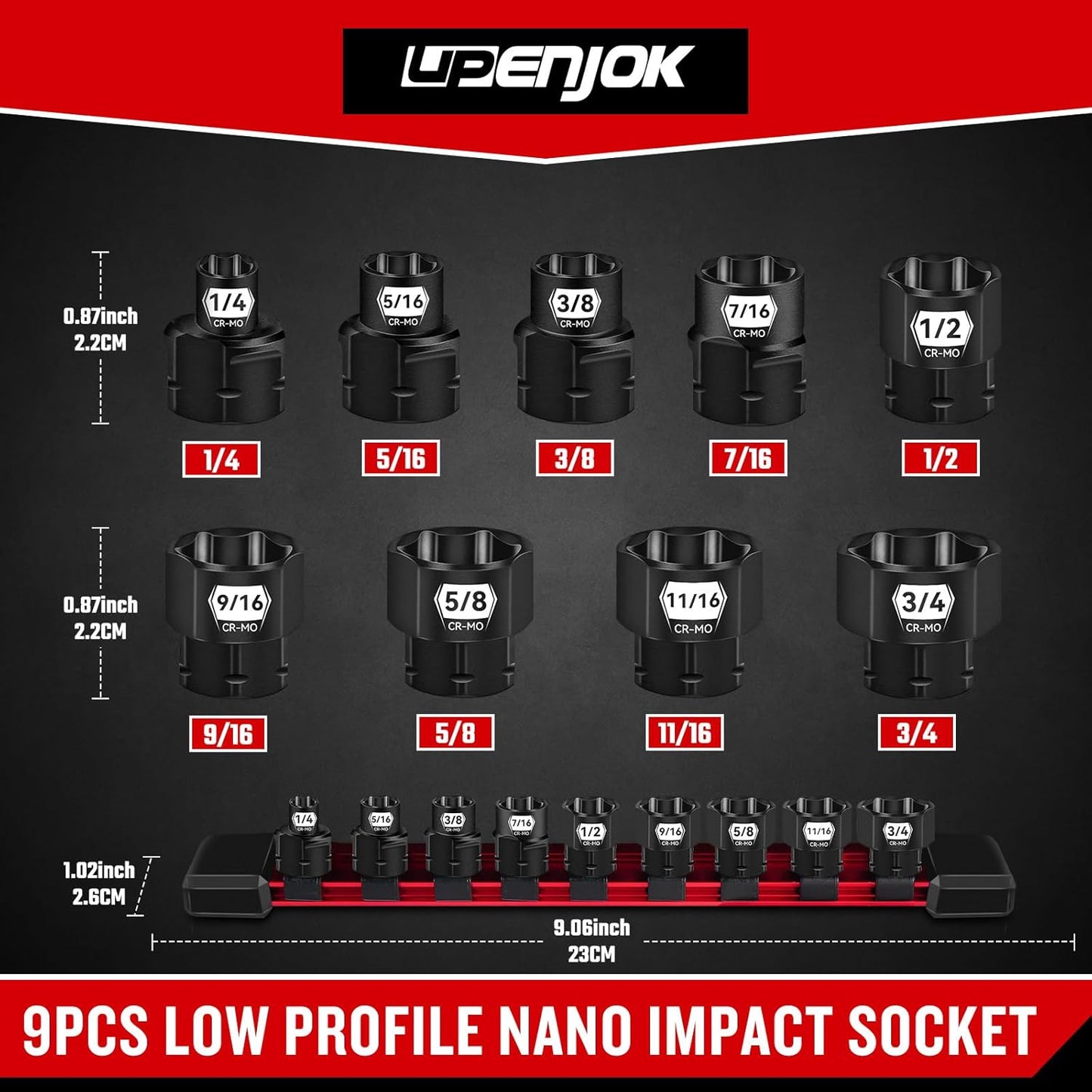 Set 9 Dados Impacto Nano 3/8" Cr-Mo Espacio Reducido