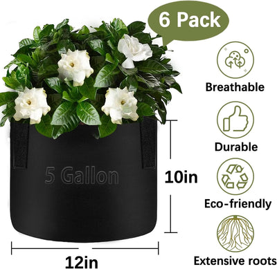 6 Pzas Bolsas Cultivo 5gal Tela No Tejida 10.58oz con Asas