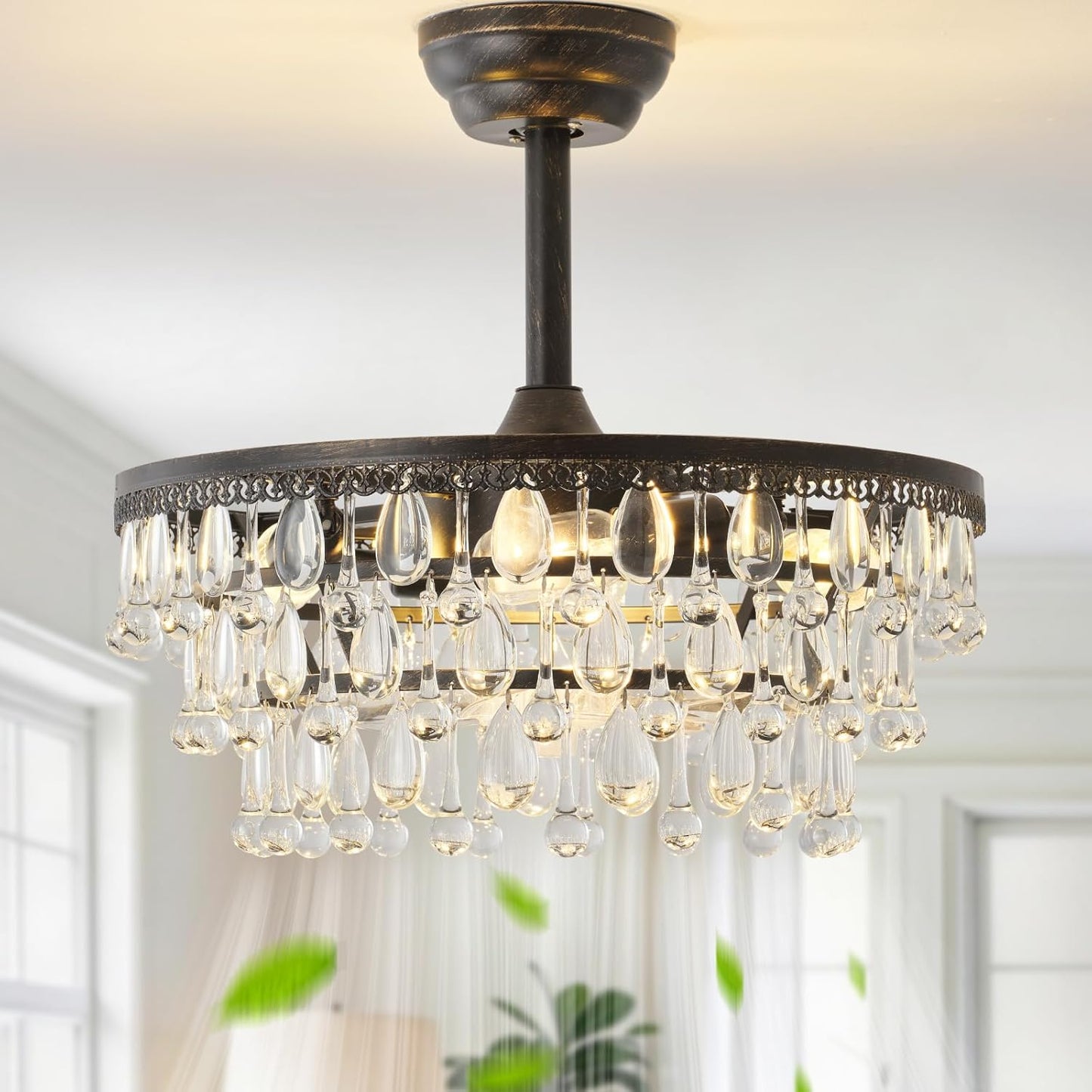 Ventilador techo con luz cristal negro 20pulg 6 velocidades