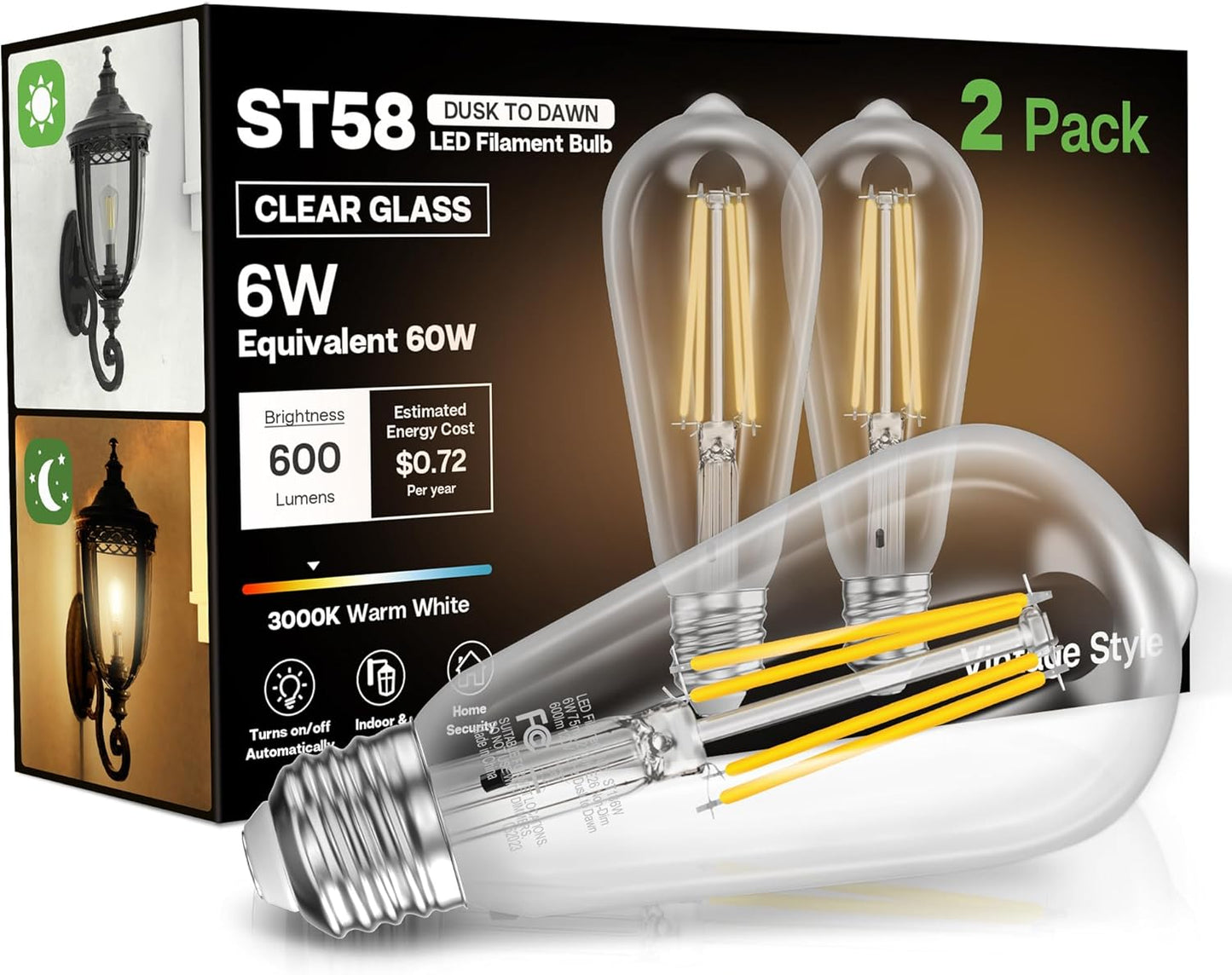 Bombilla Edison E26 60W blanco suave 3000K estilo vintage