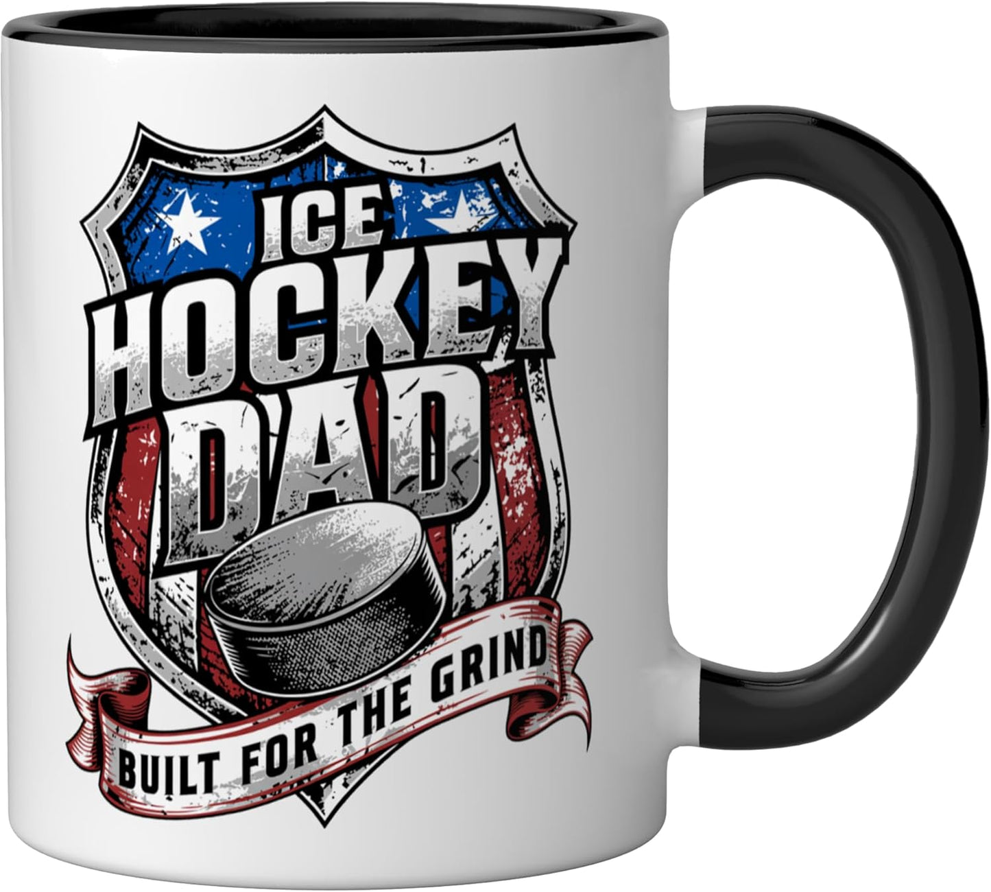 Taza cerámica clásica patriótica para papá de hockey sobre hielo negra/blanca
