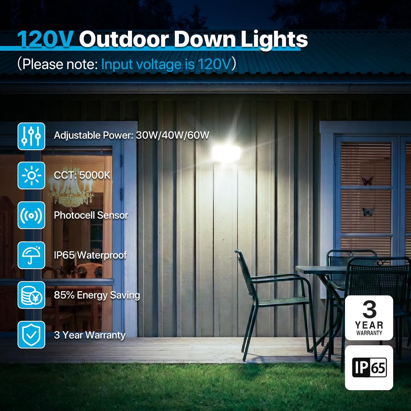 Luz LED pared 30-60W 5000K IP65 exterior ajustable