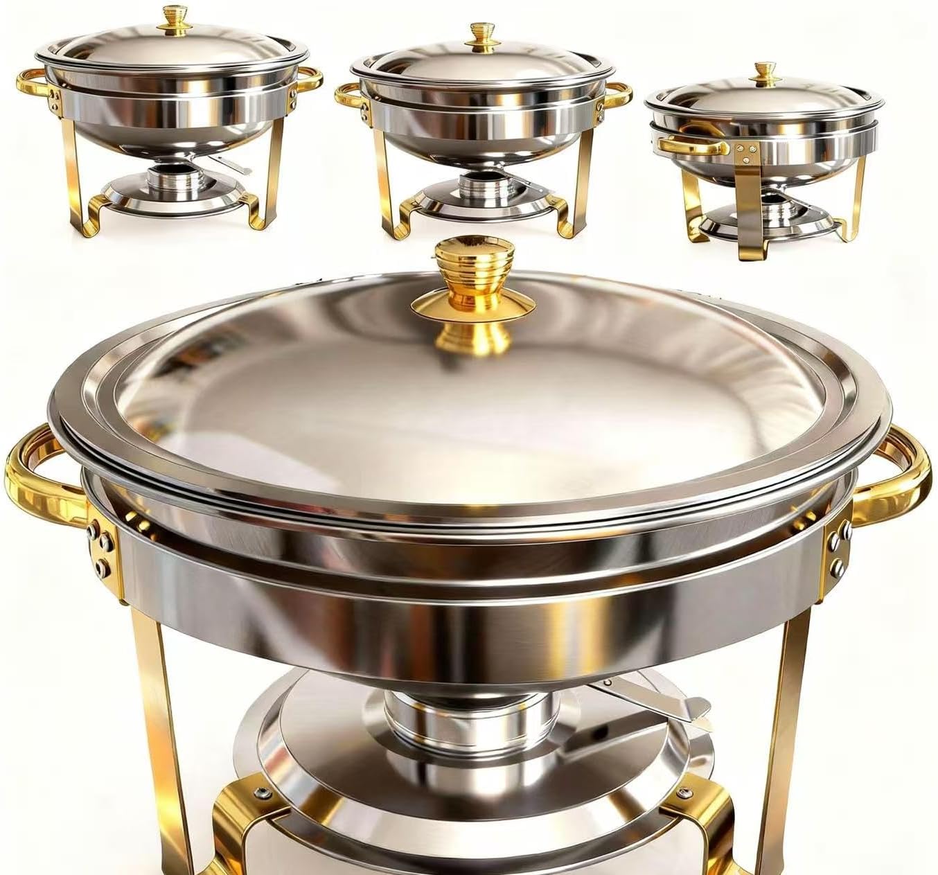 Set 4 Platos Acero Inox Redondos 5qt Catering