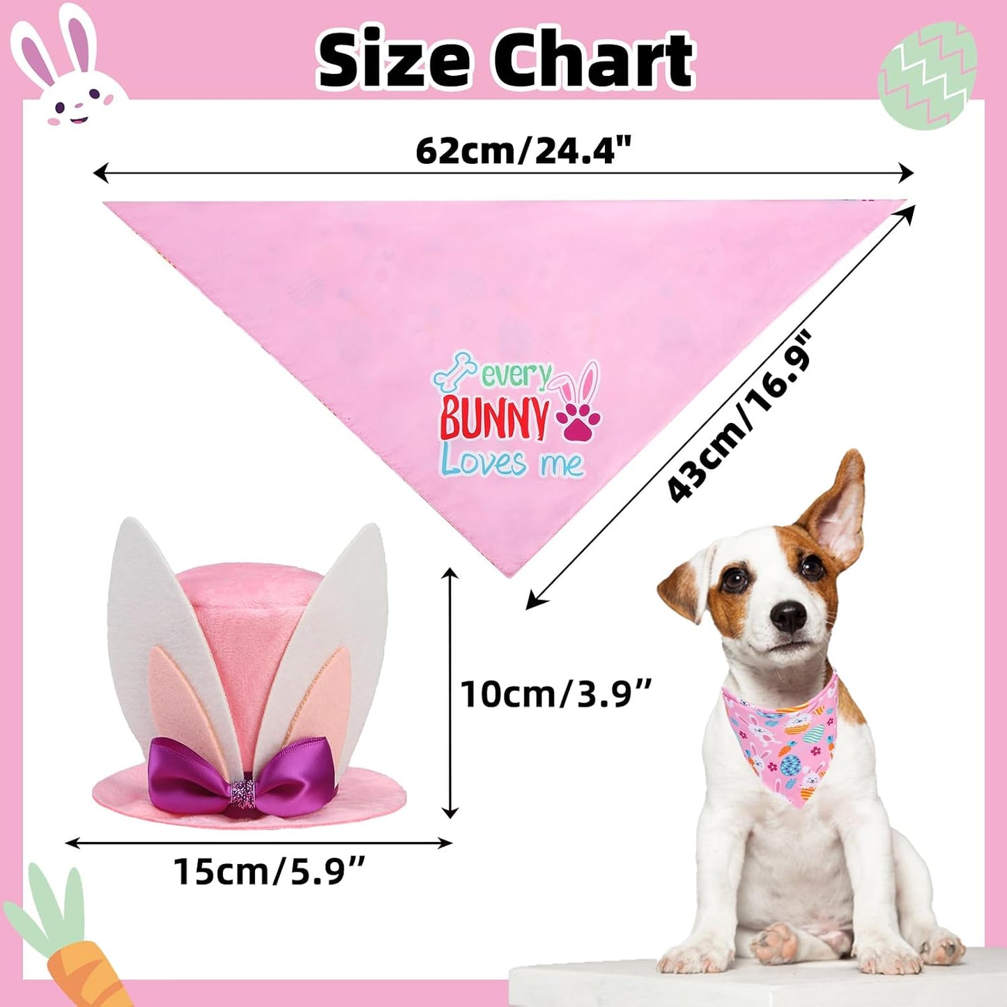 Bandana Pascua perro con sombrero conejo rosa