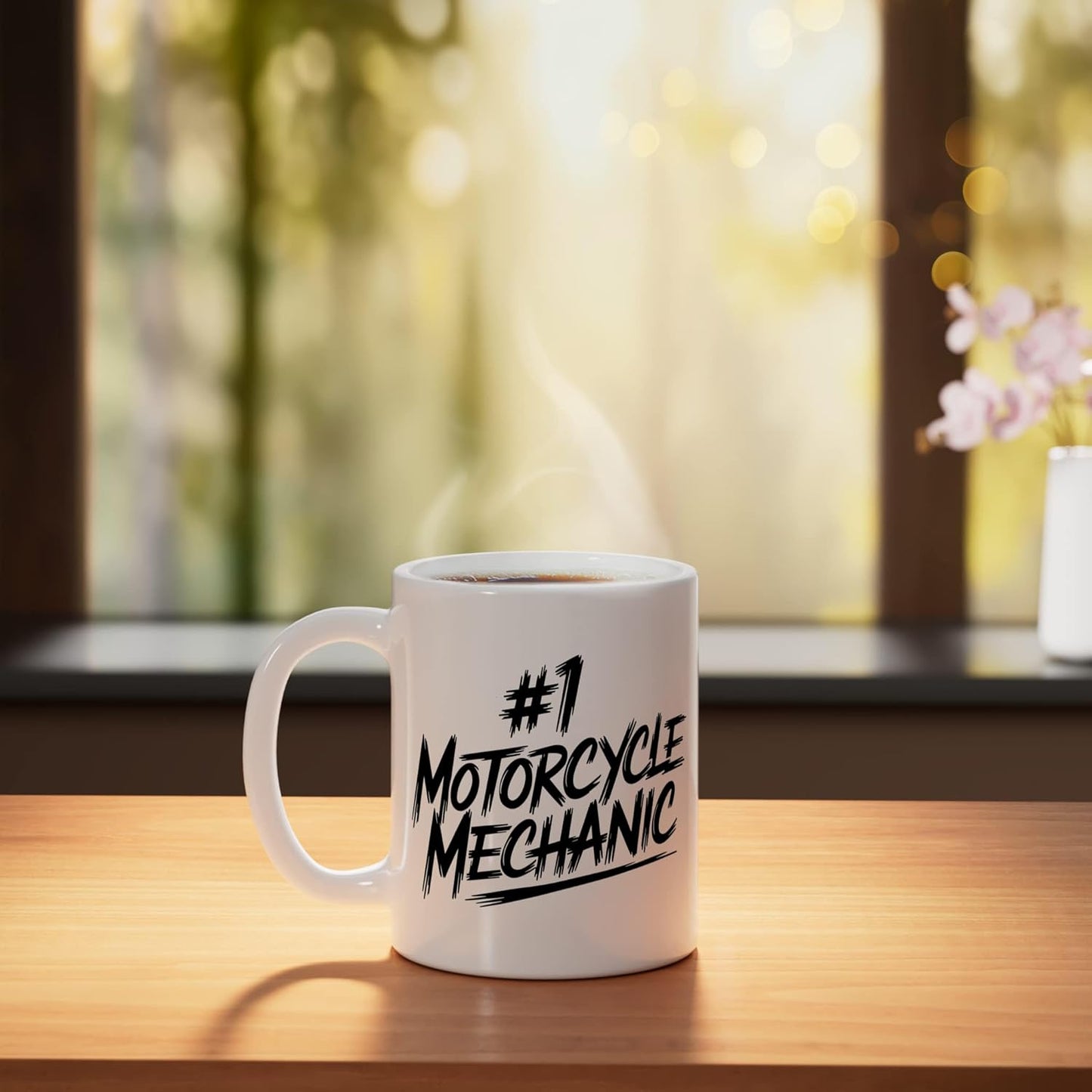 Taza cerámica para mecánico de motocicletas blanca