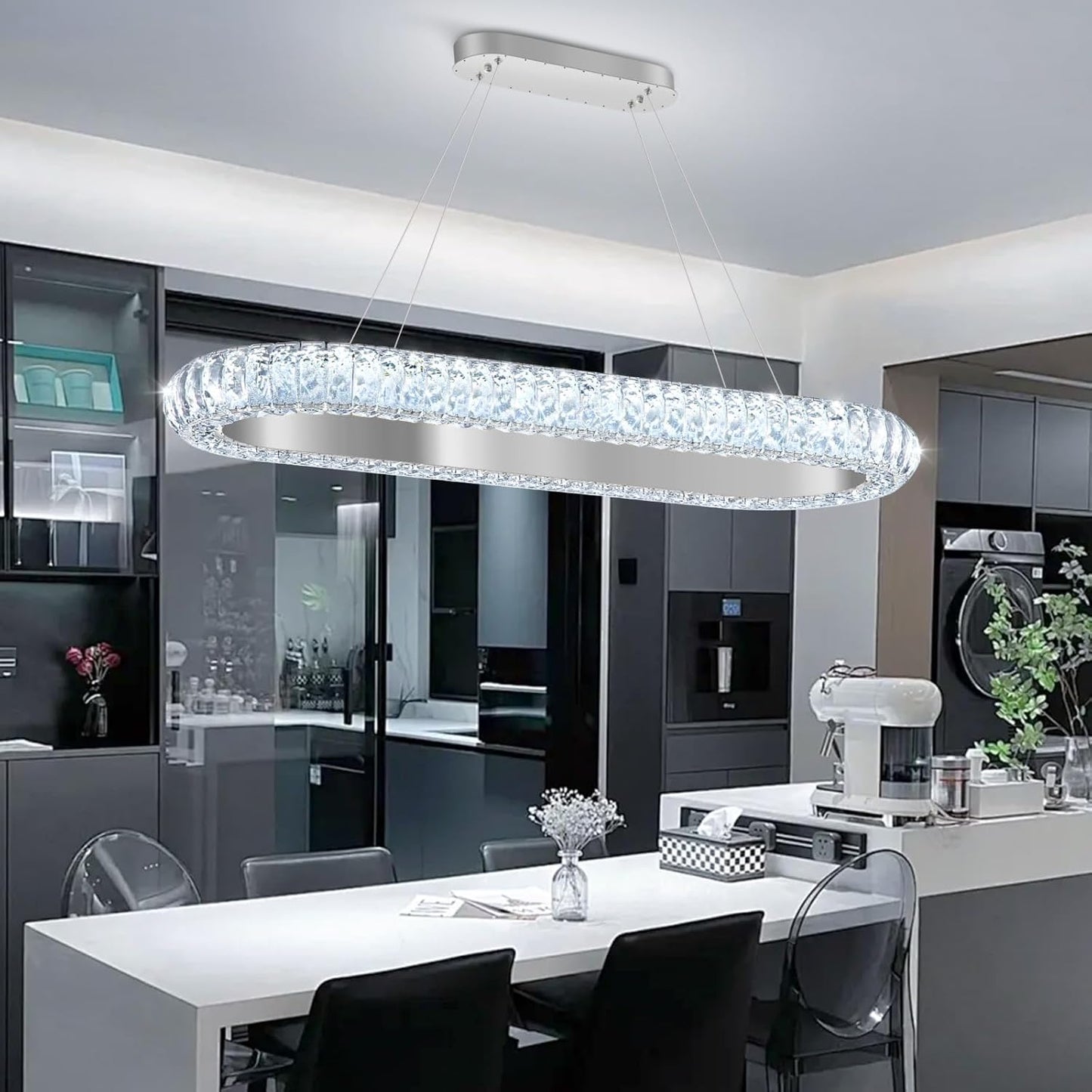 Lámpara cristal anillo ovalado 32pulg LED regulable sala comedor