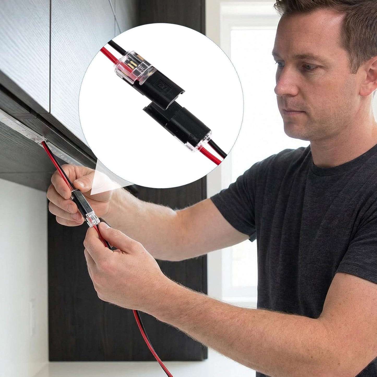60 Conectores Doble Cable Negro Para Tiras Led Bajo Voltaje