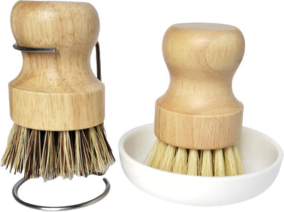 Cepillo bambú para maceta y cocina con cerdas duras y sisal