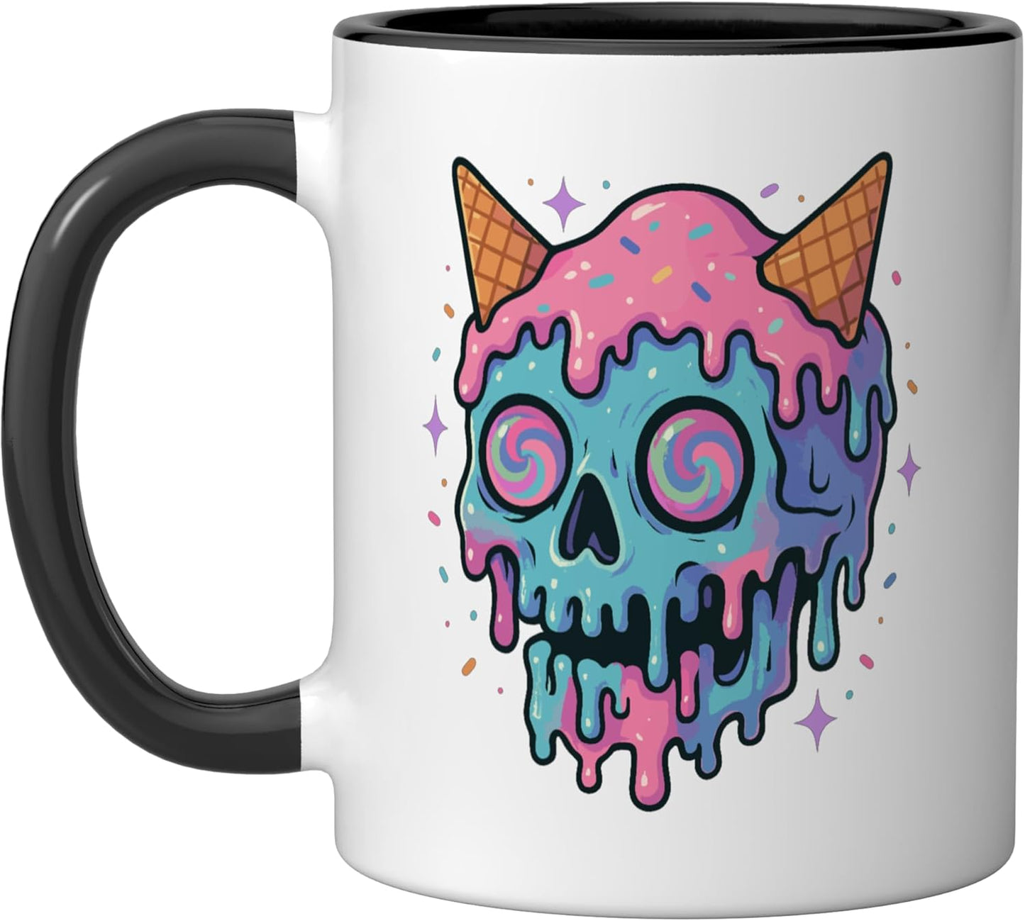 Taza Cerámica Cono Postre Estilo Psicodélico Negro/Blanco