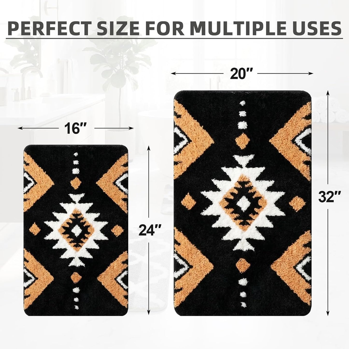 2 Alfombras Baño Microfibra Estilo Azteca Antiderrap 16pulg