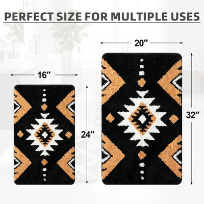 2 Alfombras Baño Microfibra Estilo Azteca Antiderrap 16pulg