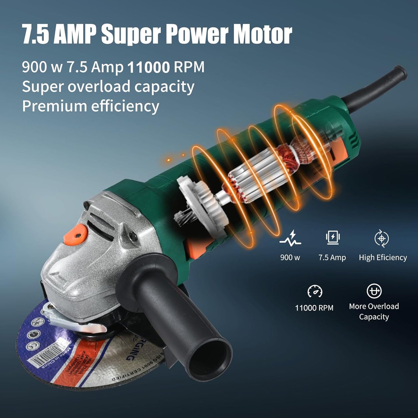Amoladora angular 7.5A 4 1/2 pulg velocidad variable